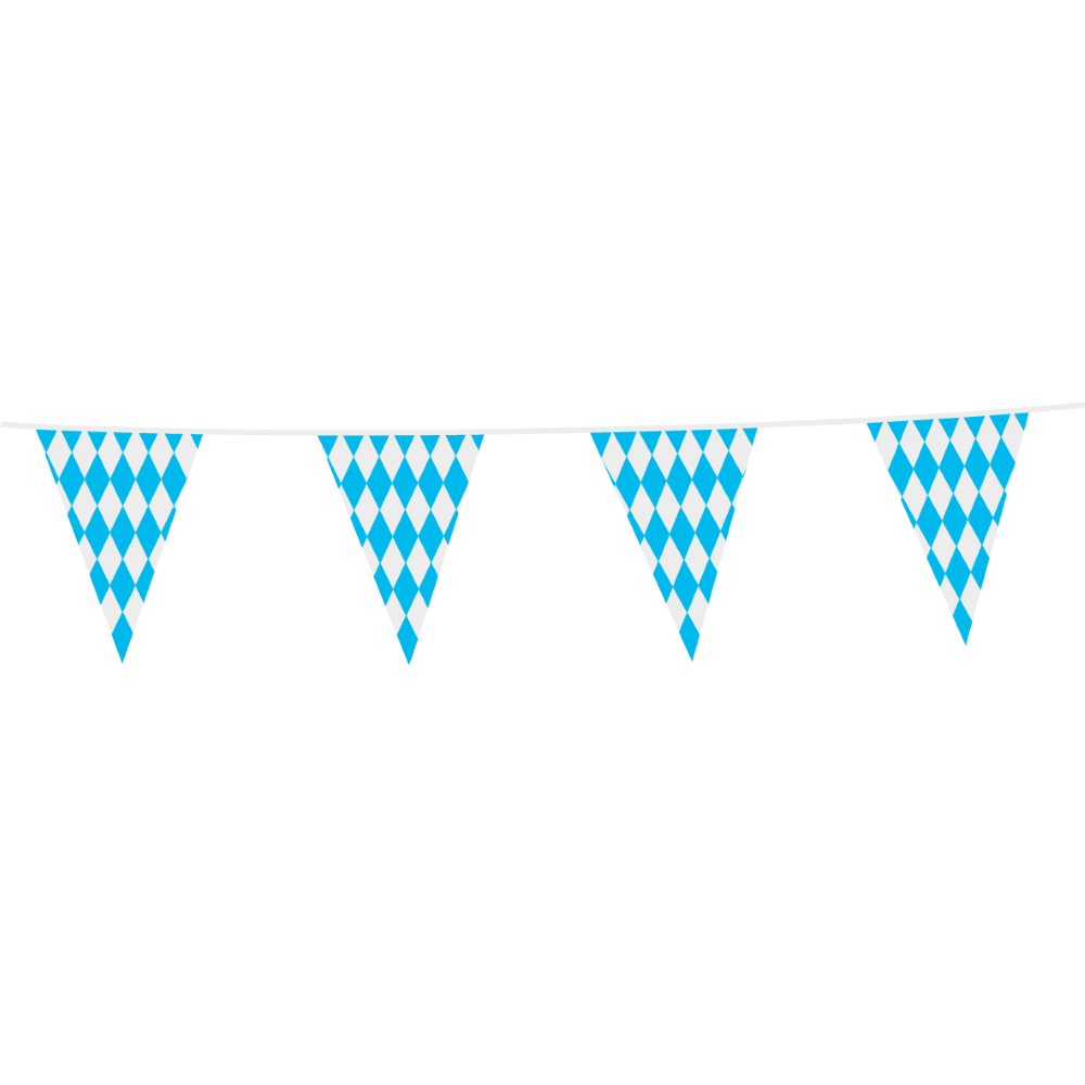 Oktoberfest vimpelgirlang blå och vit 10 meter med klassiskt bayerskt diamantmönster