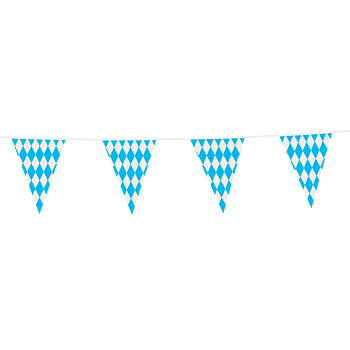 Oktoberfest vimpelgirlang blå och vit 10 meter med klassiskt bayerskt diamantmönster
