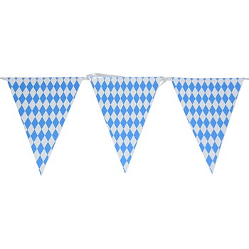 Oktoberfest vimpelgirlang i papper blå och vit 10 meter med klassiskt bayerskt mönster