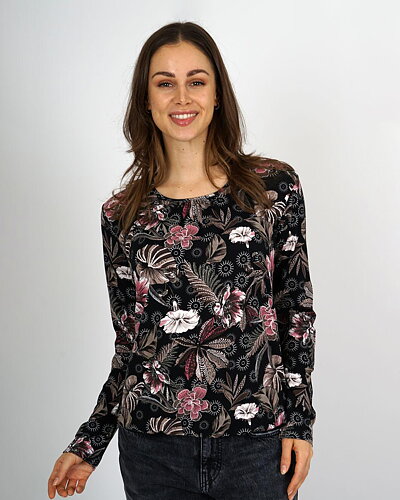 Topp med resår blommig svart/rosa/beige