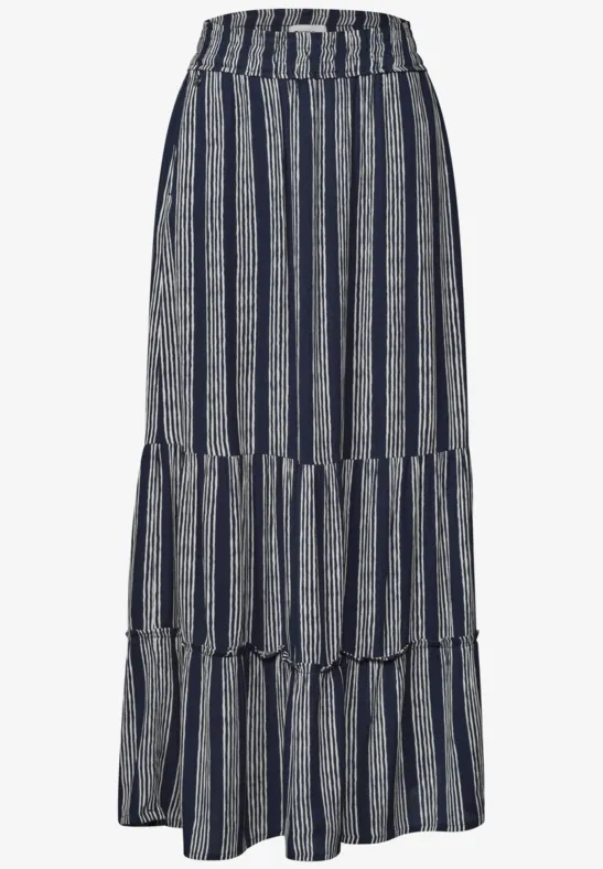 Maxi volant skirt Darkest Blue Randig volangkjol