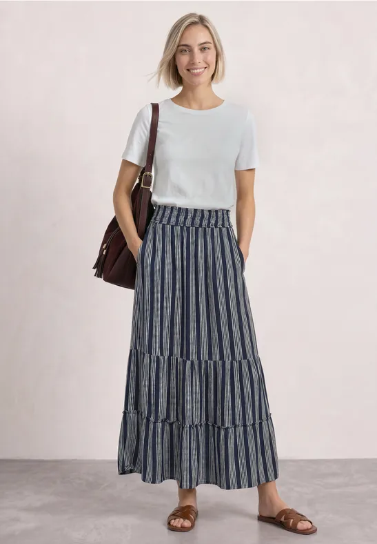 Maxi volant skirt Darkest Blue Randig volangkjol - 3