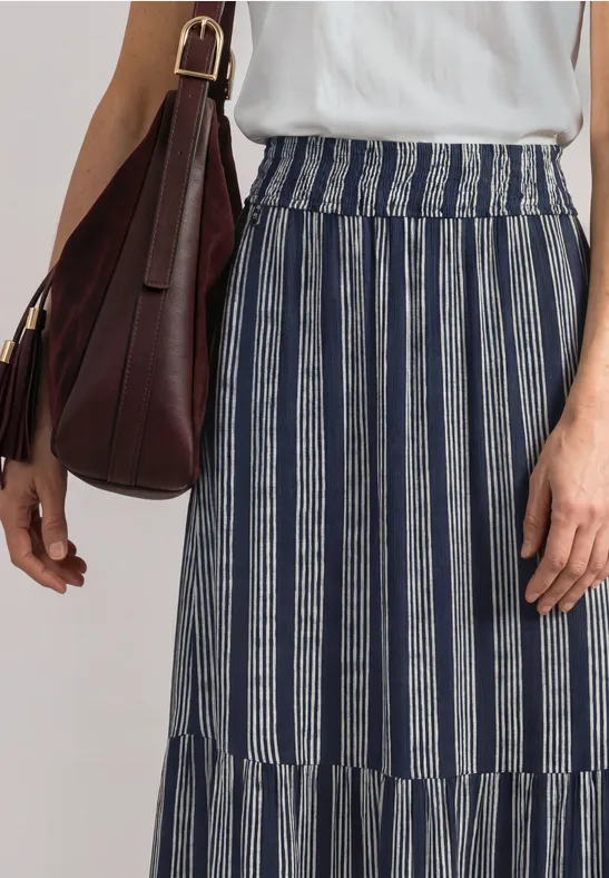 Maxi volant skirt Darkest Blue Randig volangkjol