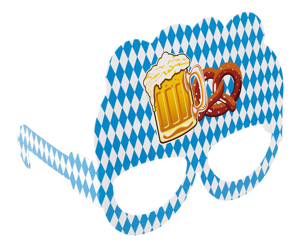 Oktoberfest partyglasögon i blåvitt bayerskt mönster med ölkanna och kringla