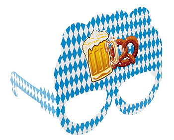 Oktoberfest partyglasögon i blåvitt bayerskt mönster med ölkanna och kringla