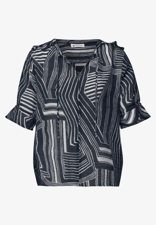 Tunic Blouse with Ruffle Details Darkest Blue Mönstrad  Top 