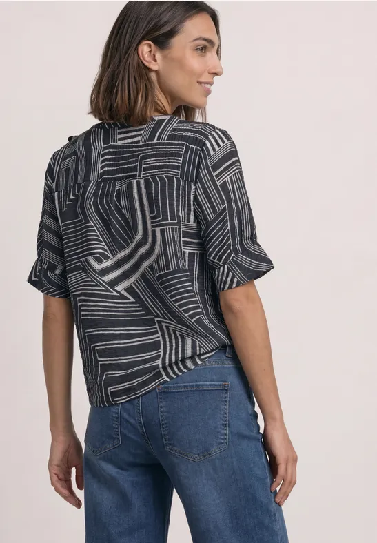 Tunic Blouse with Ruffle Details Darkest Blue Mönstrad  Top  - 3