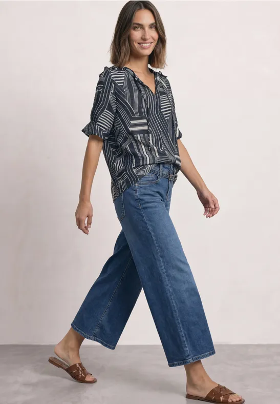 Tunic Blouse with Ruffle Details Darkest Blue Mönstrad  Top  - 4