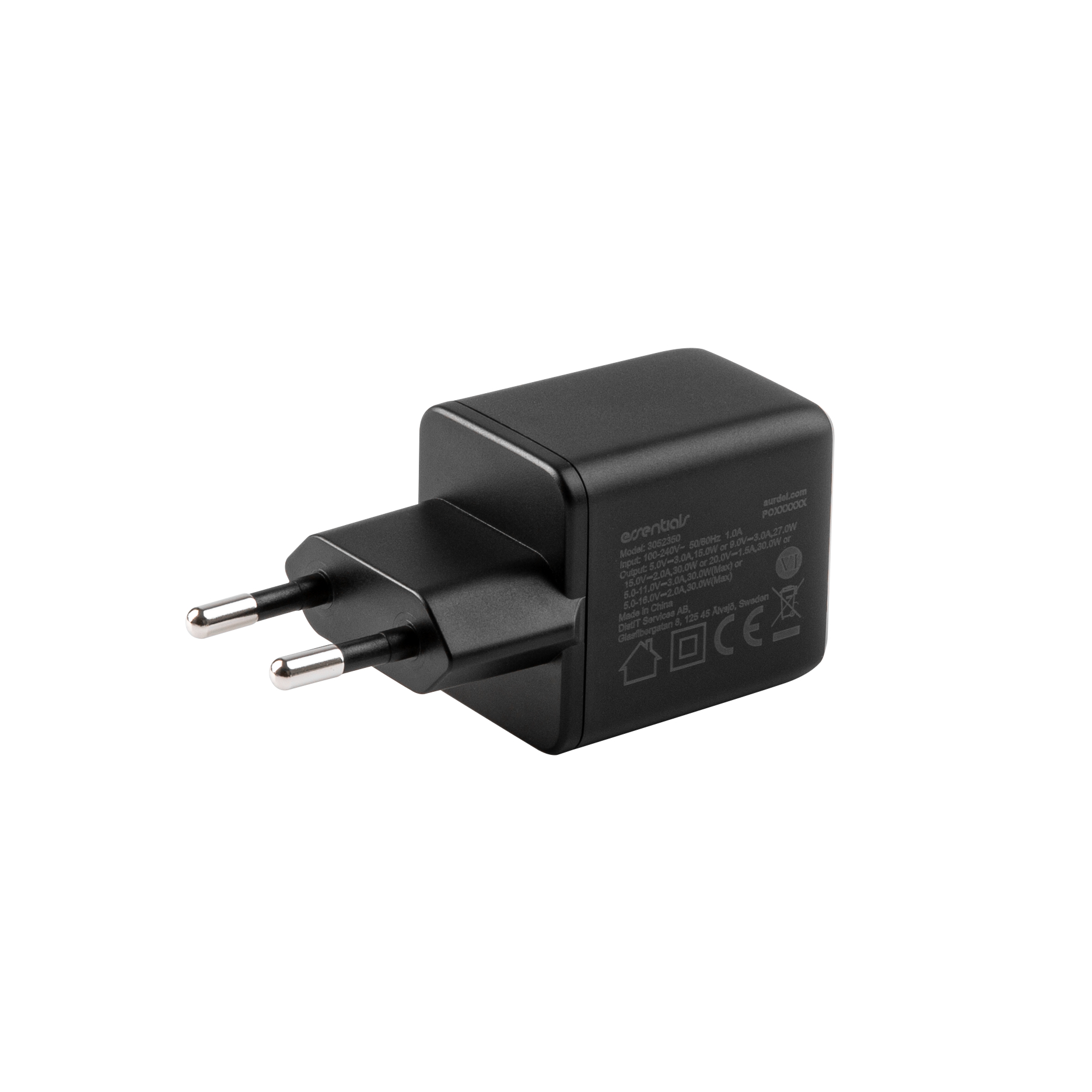 Essentials USB-C väggladdare med PD 30 W, 1x USB-C med PPS, svart - 3