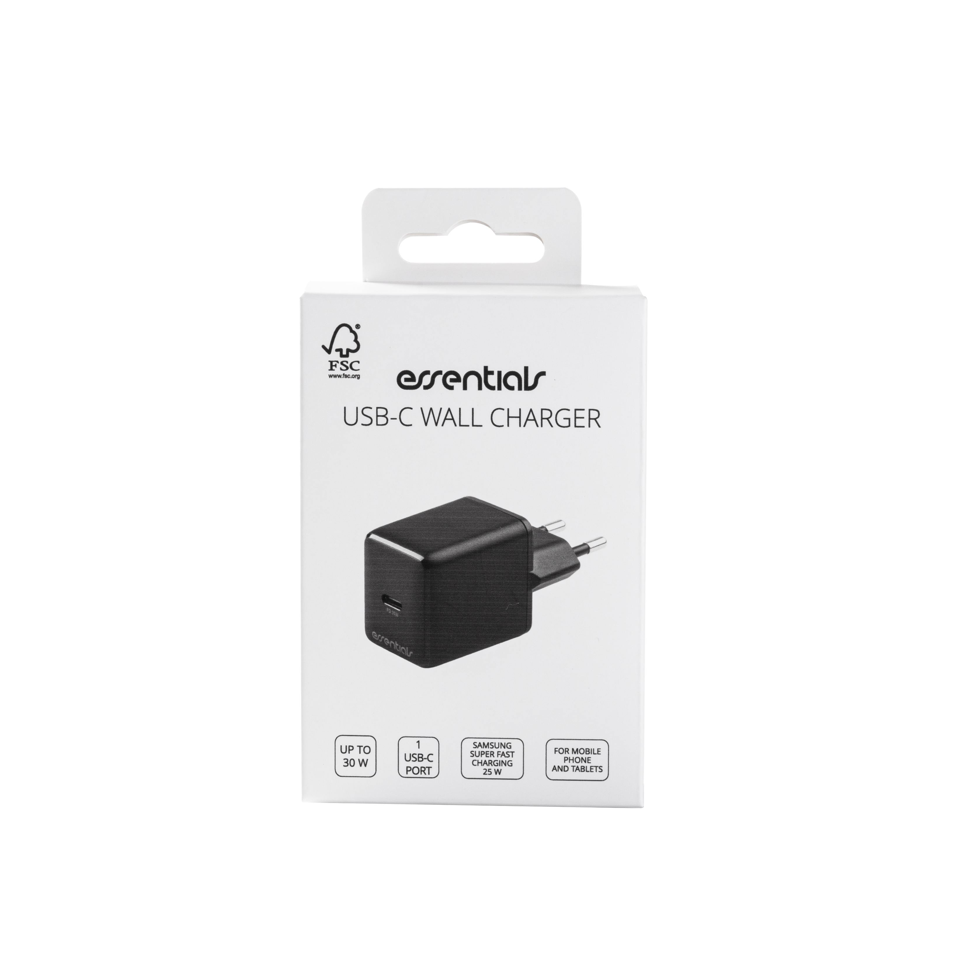 Essentials USB-C väggladdare med PD 30 W, 1x USB-C med PPS, svart - 5