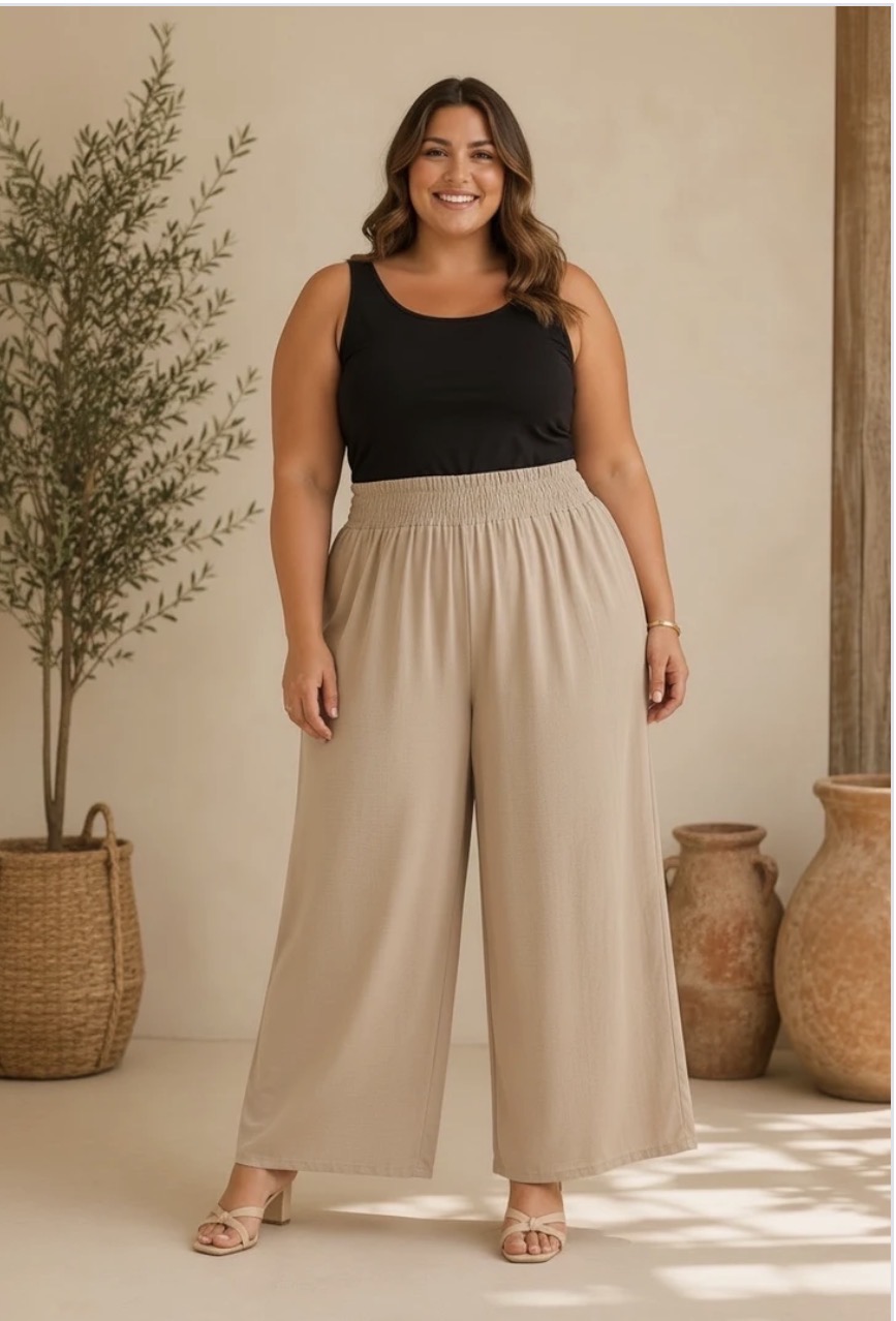 Byxa med smockmidja, beige 