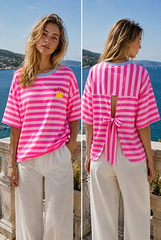 Top stripes bow pink