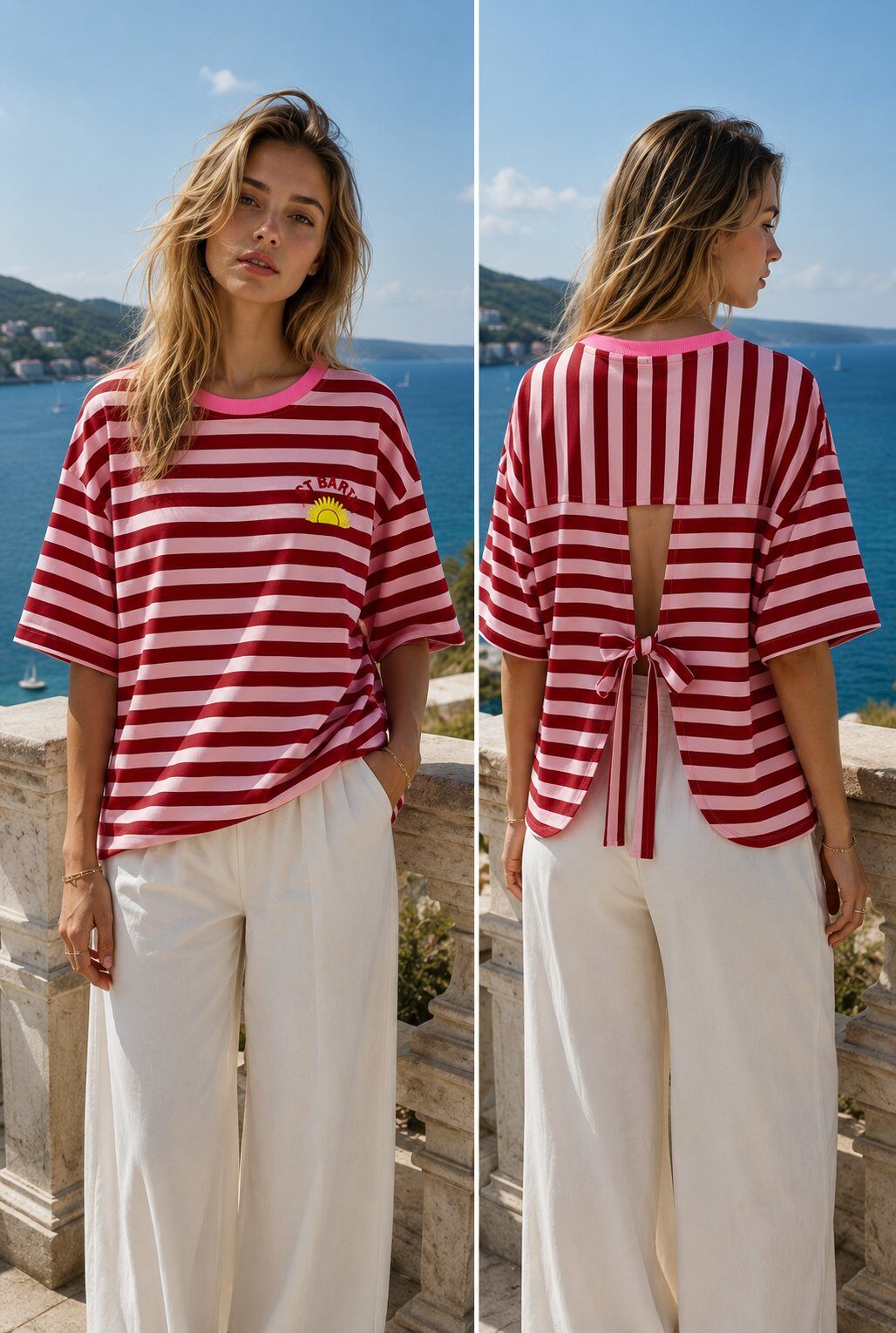 Top stripes bow red