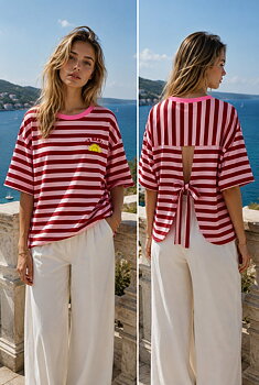 Top stripes bow red