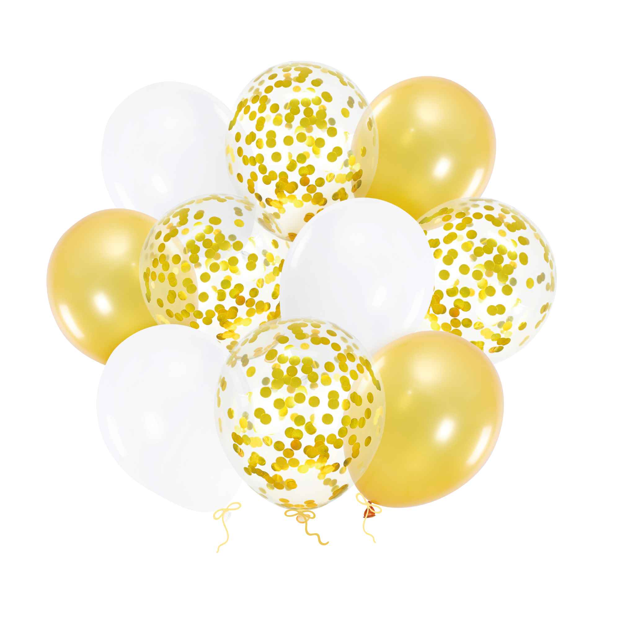 Ballongbukett vit och guld med konfettiballonger 10-pack
