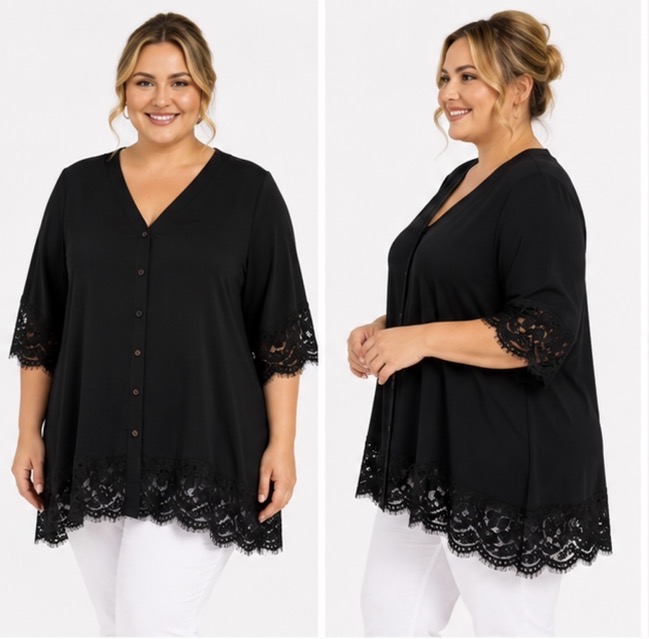 Blus med spets, svart 
