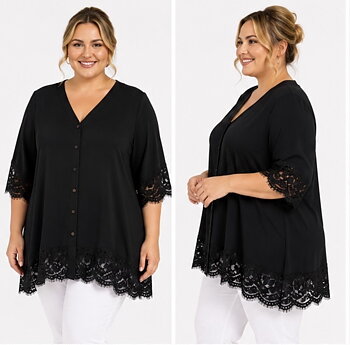 Blus med spets, svart 