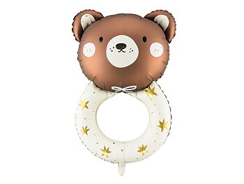 Folieballong teddybjörn skallra 61 x 88 cm i vitt och guld för babyshower, dop och första födelsedagen