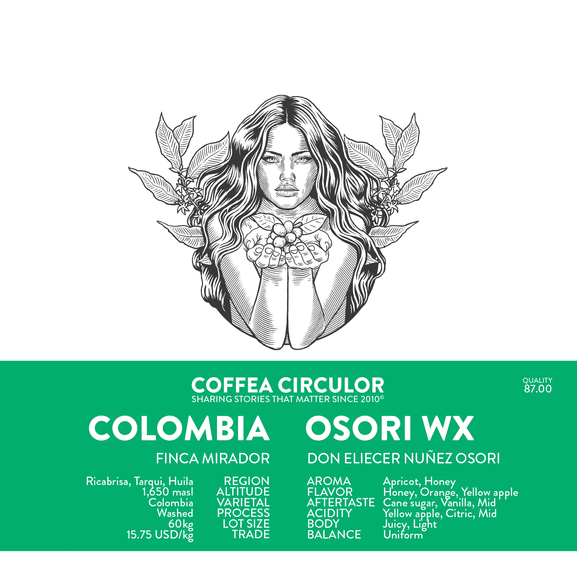 Coffea Circulor - Osori WX - Colombia - Ljusrostade hela kaffebönor - 250g