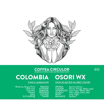 Coffea Circulor - Osori WX - Colombia - Ljusrostade hela kaffebönor - 250g