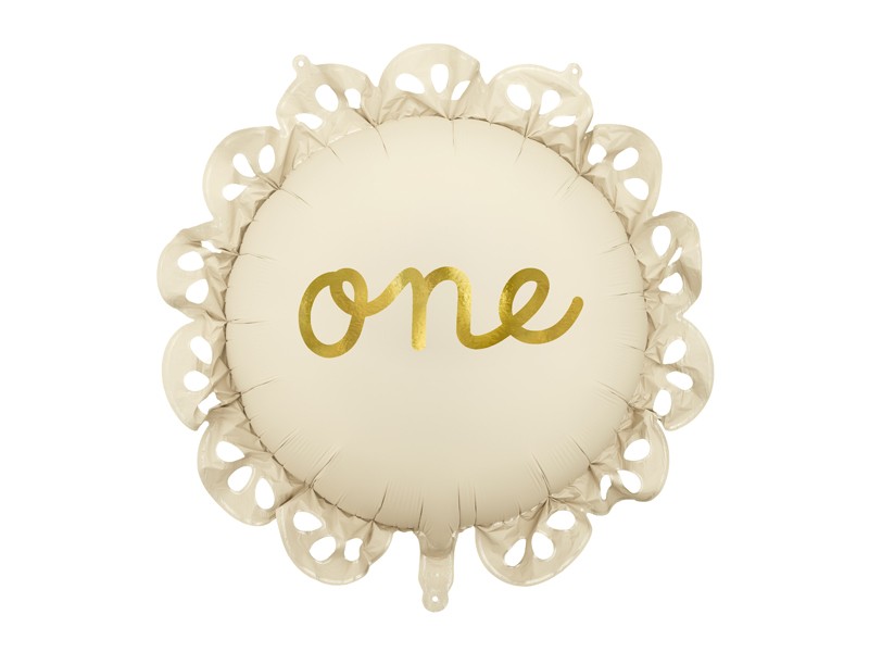 Folieballong One med volang i beige och guld 51 cm till första födelsedagen och babyshower