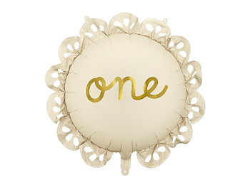Folieballong One med volang i beige och guld 51 cm till första födelsedagen och babyshower