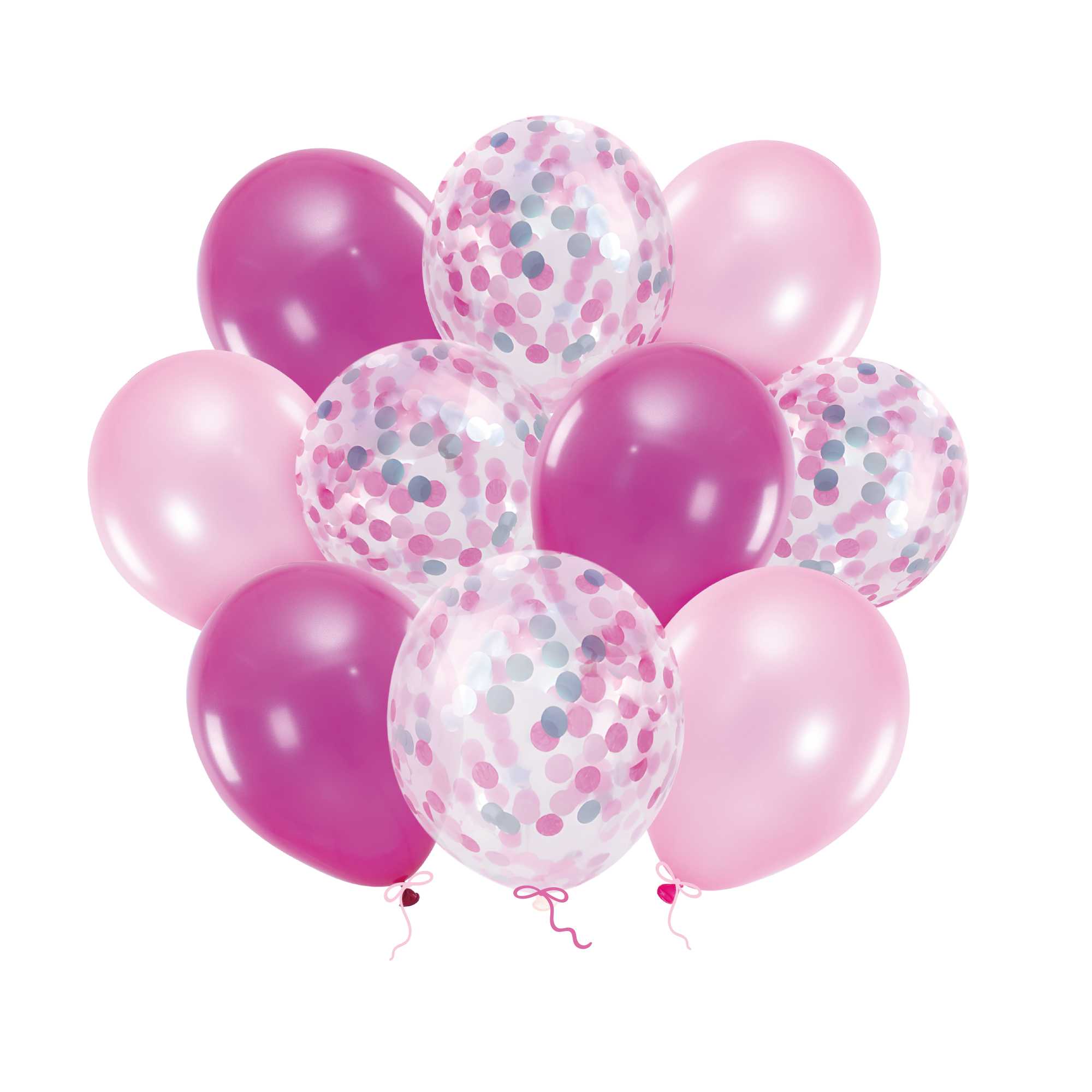 Konfettiballonger rosa mix 30 cm 10-pack med rosa och silverkonfetti till babyshower och kalas