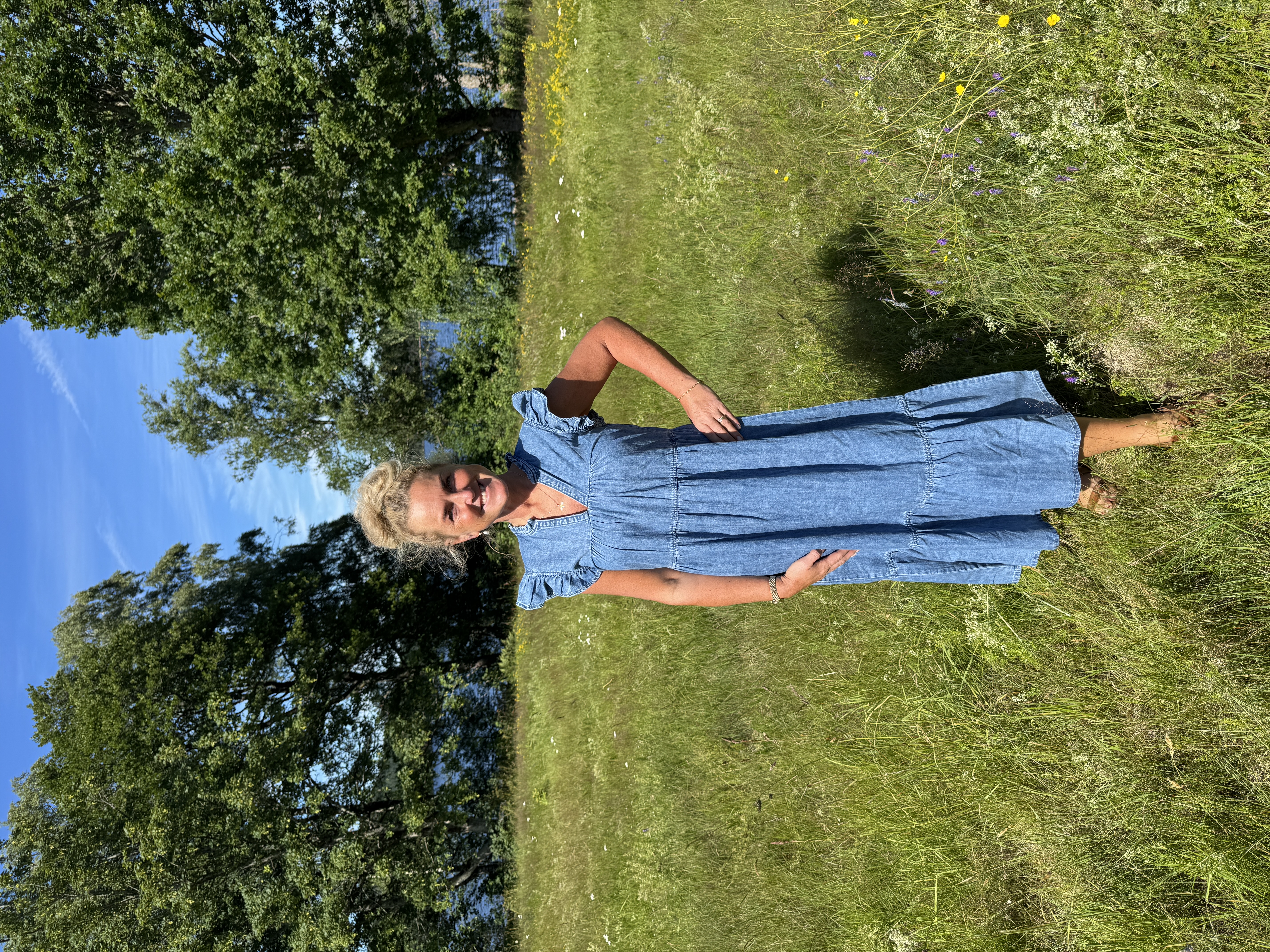 Only Shania Frill Midi Dress Medium Blue Denim