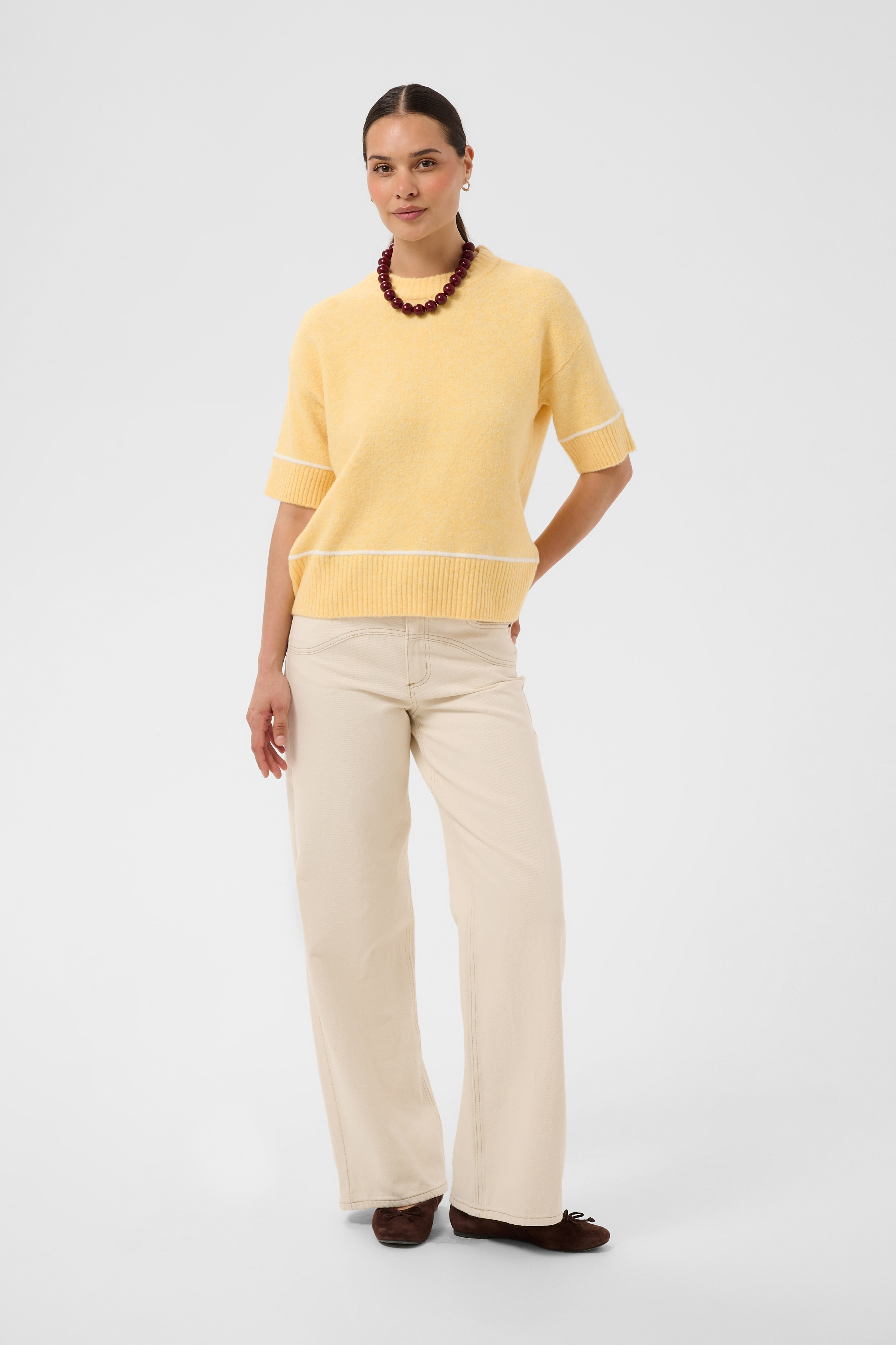 KAjinie Pullover Sunlight Melange Stickad tröja med kort ärm