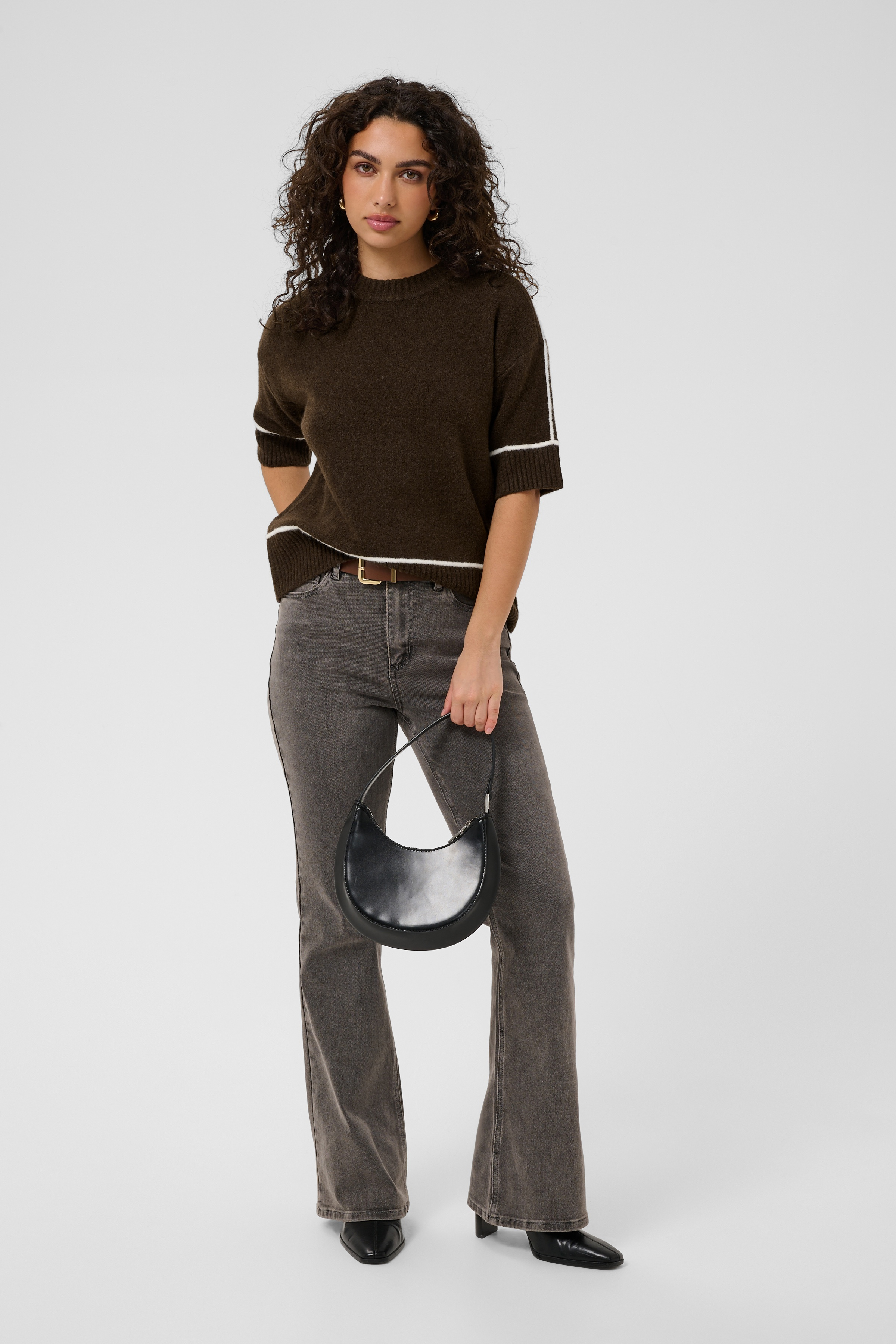 KAjinie Pullover Coffee Bean Stickad tröja med kort ärm - 3
