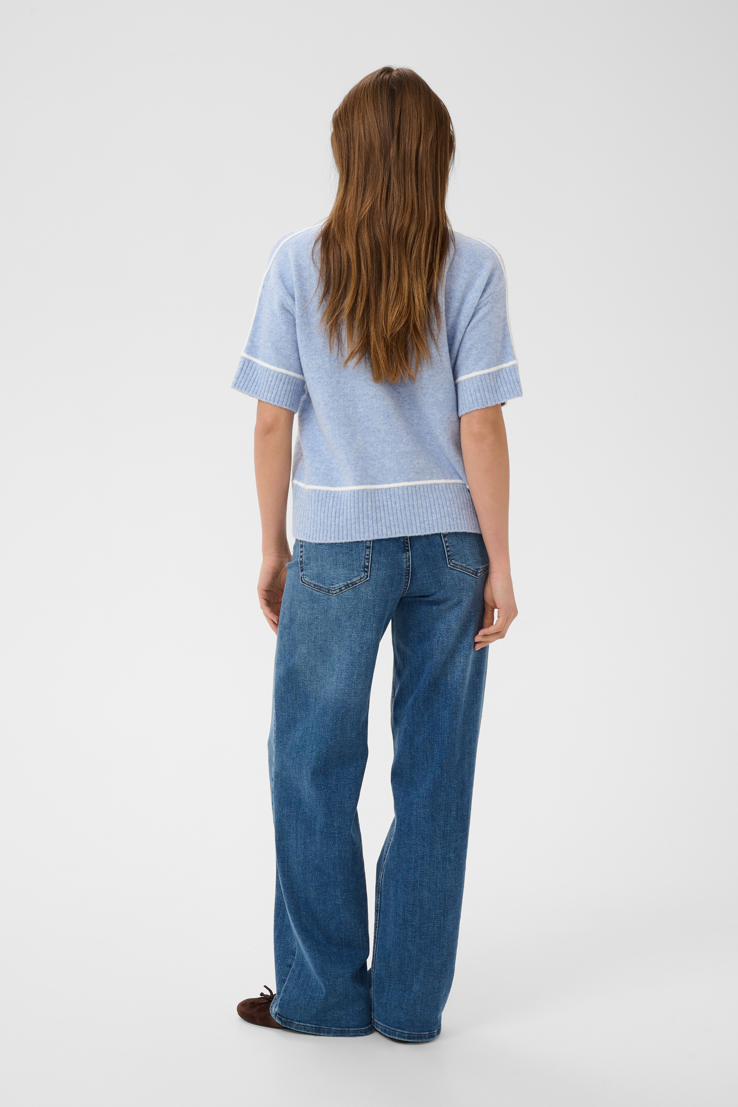 KAjinie Pullover Blue Fog Melange Stickad tröja med kort ärm - 4