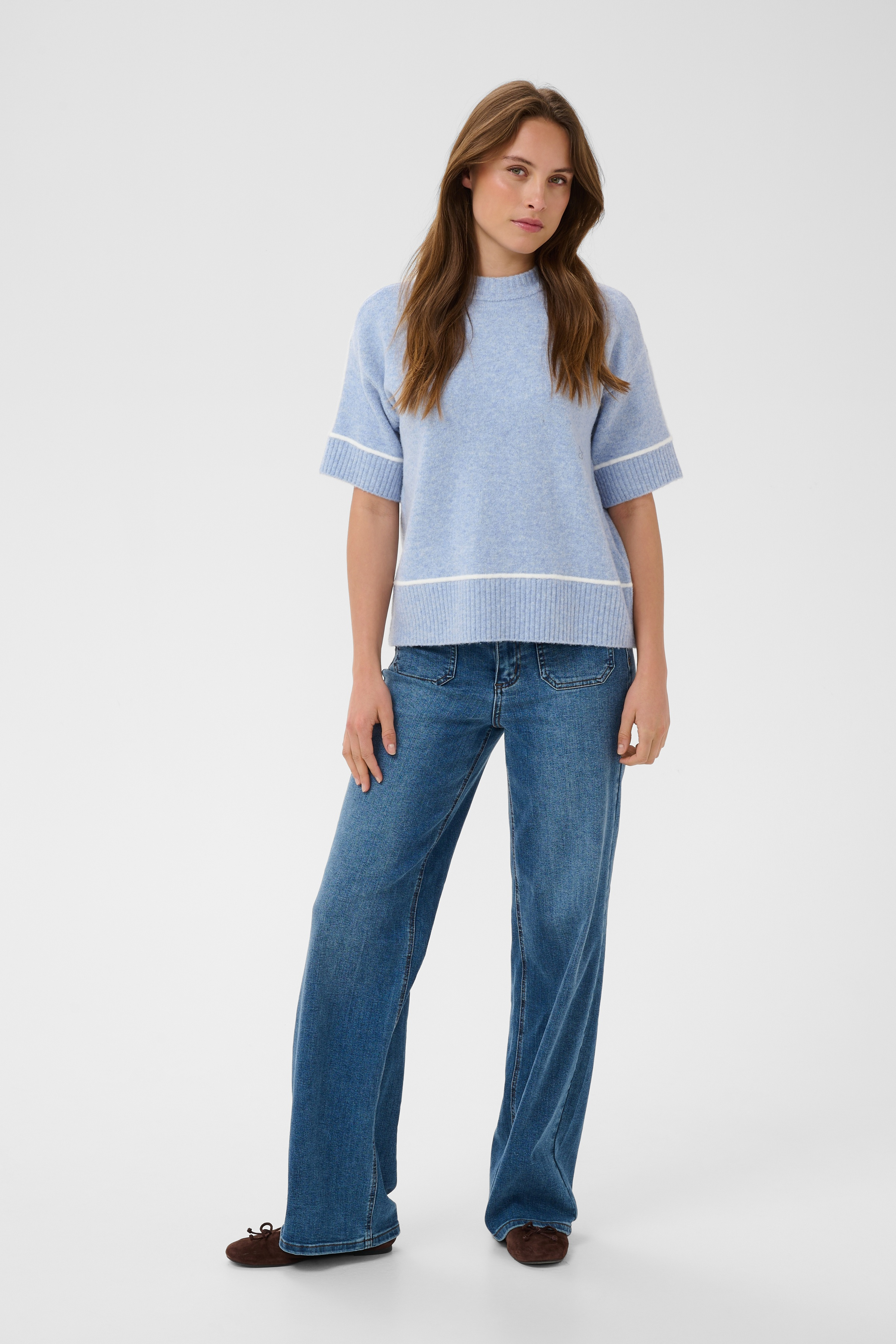 KAjinie Pullover Blue Fog Melange Stickad tröja med kort ärm - 5