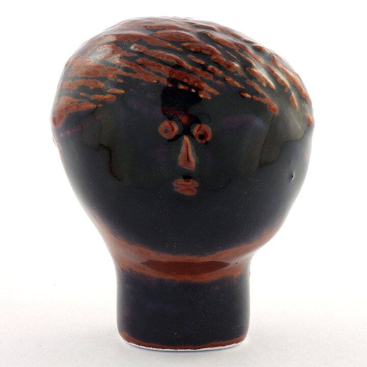 Stig Lindberg (Combin 1970s) Bottle Woman Head with Tenmoku Glaze 7 cm (1)
