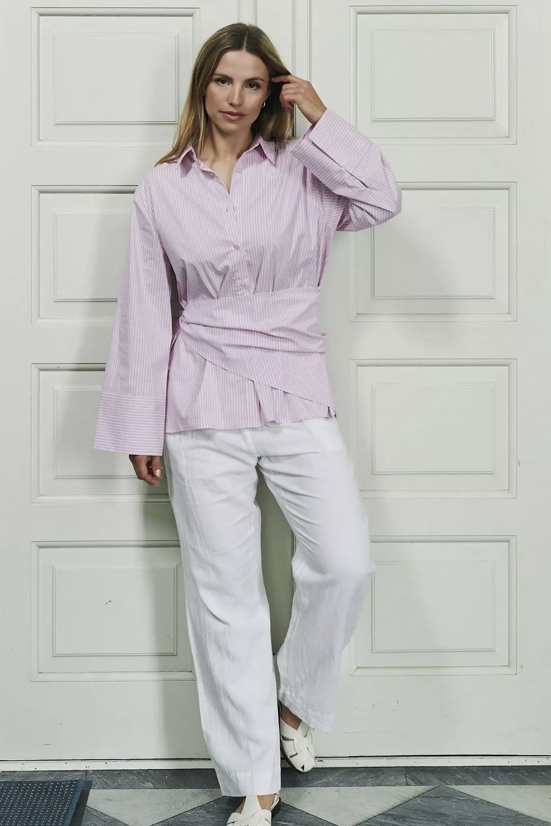 Neo Noir - Dita Scarf Stripe Shirt Light Pink - 9