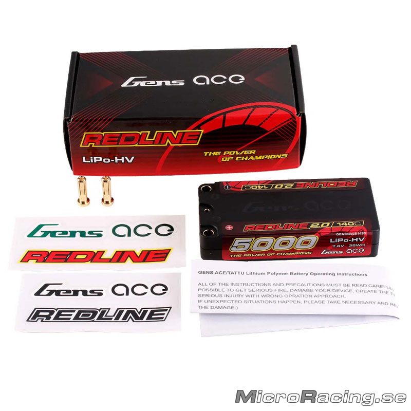 GENS ACE - Battery LiPo, Redline 2.0, Shorty,  2S HV 140C, 7.6V/5000mAh - 5