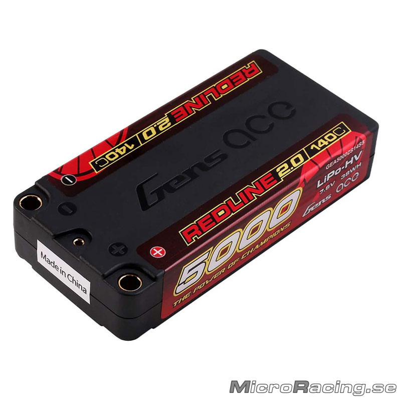 GENS ACE - Battery LiPo, Redline 2.0, Shorty,  2S HV 140C, 7.6V/5000mAh - 2