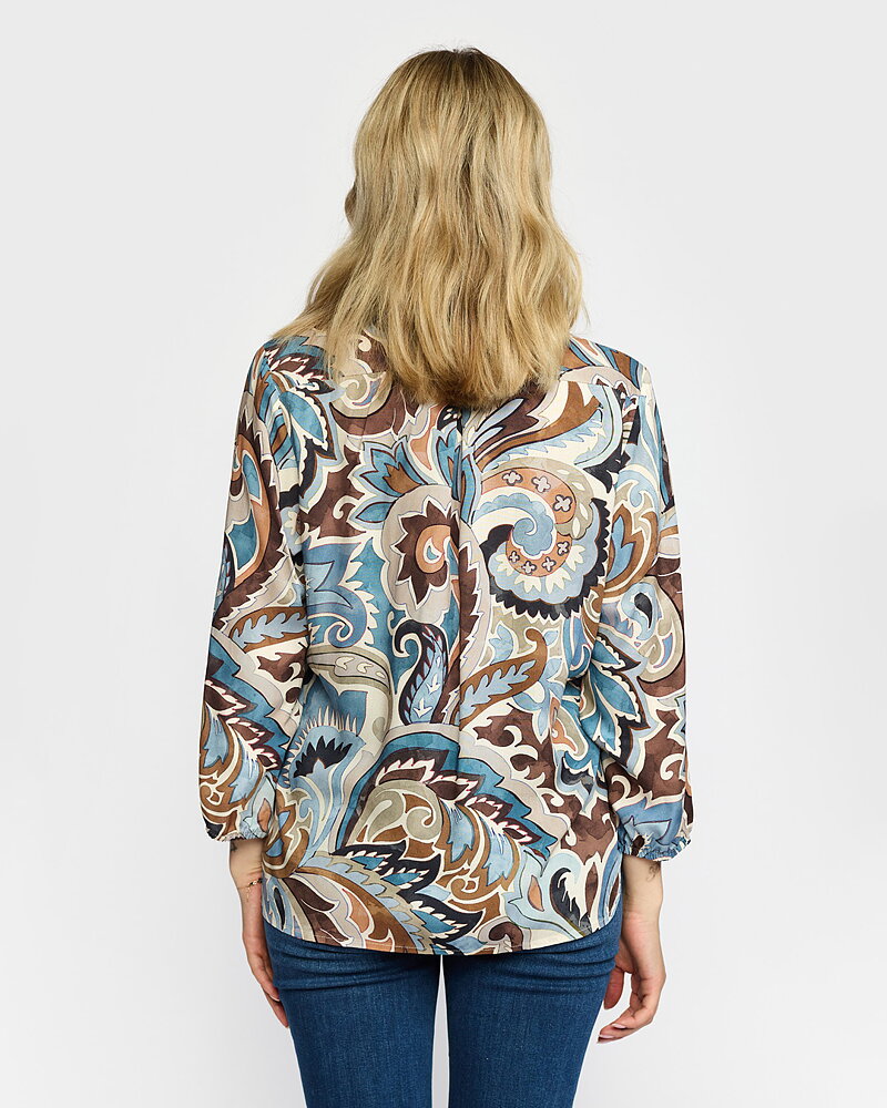 Blus Dorte v-ringad brun/blå/beige