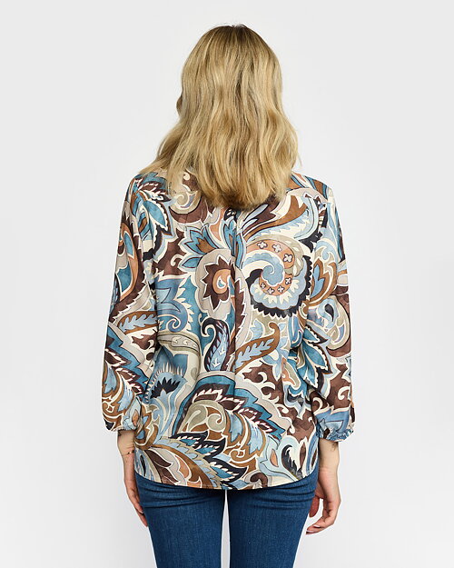 Blus Dorte v-ringad brun/blå/beige - 2