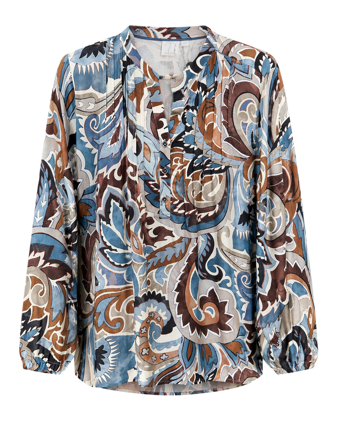 Blus Dorte v-ringad brun/blå/beige - 5