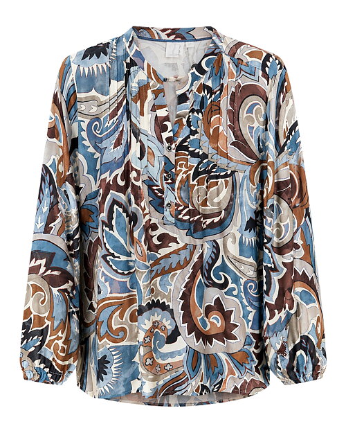 Blus Dorte v-ringad brun/blå/beige - 5