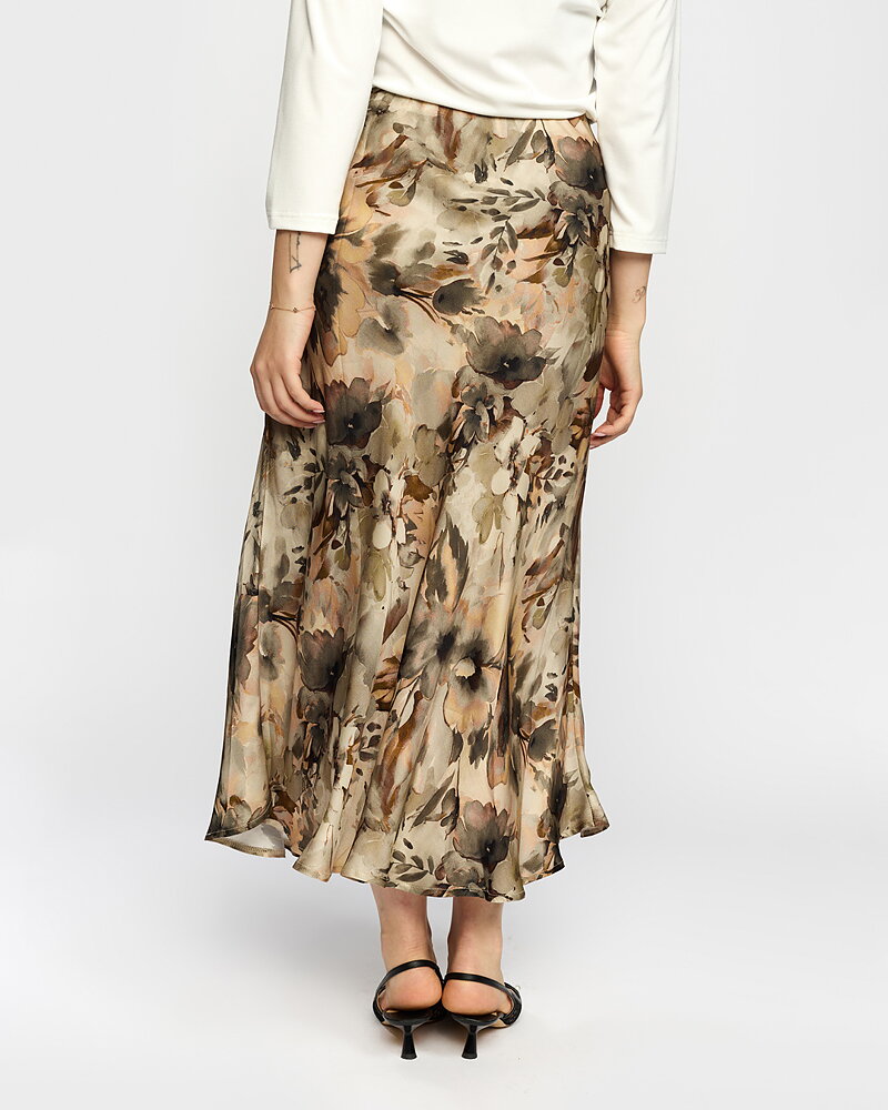 Kjol Georgina resår blommig beige/brun