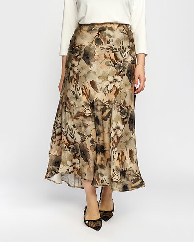 Kjol Georgina resår blommig beige/brun
