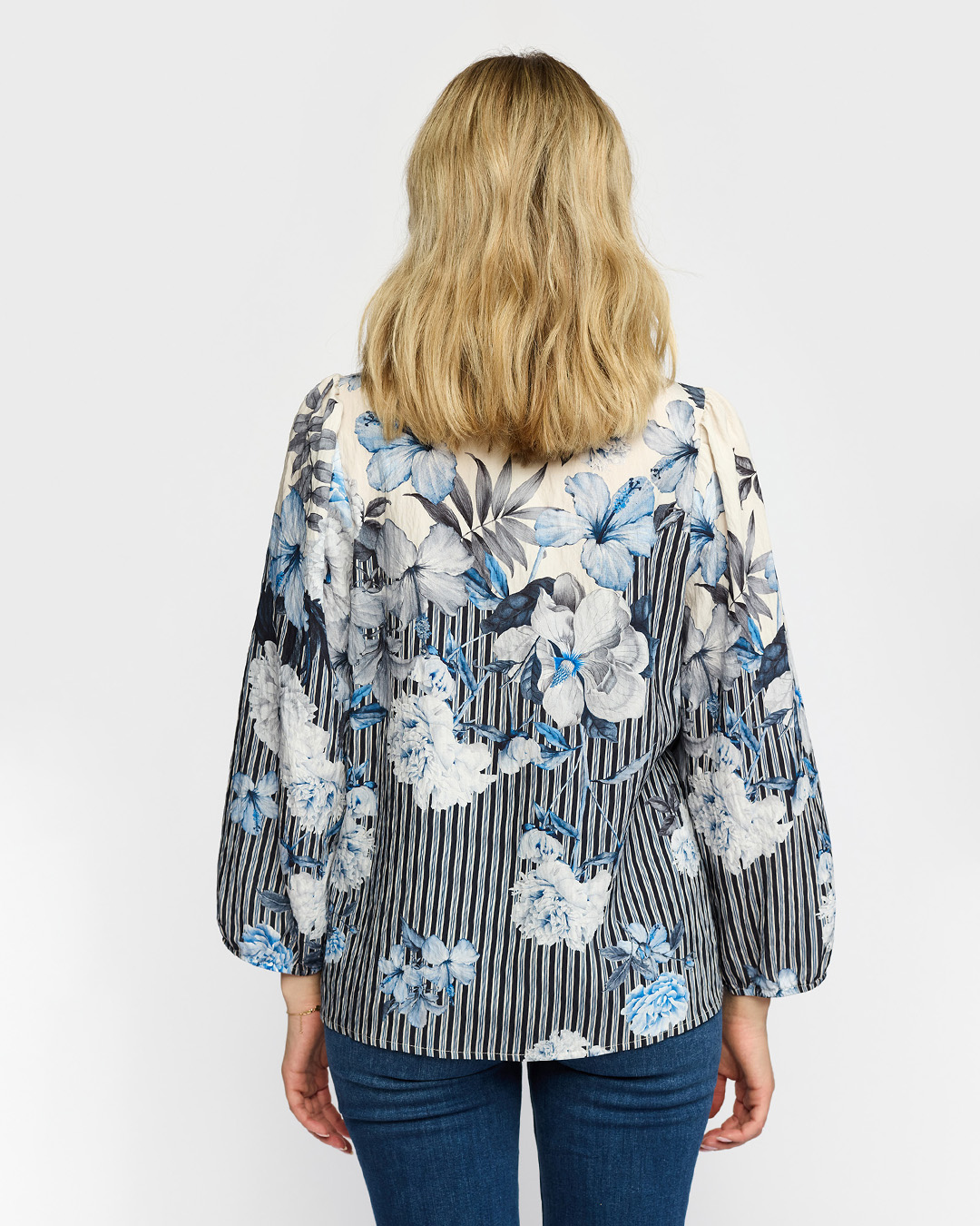 Blus Jana blommig/randig blå/vitt - 2