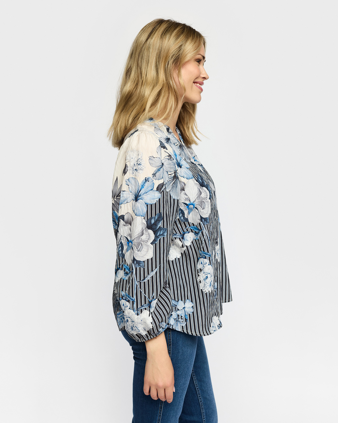 Blus Jana blommig/randig blå/vitt - 4