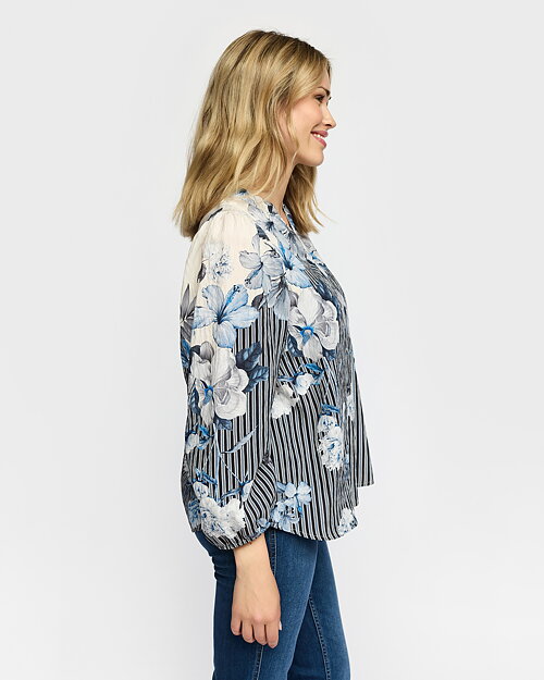 Blus Jana blommig/randig blå/vitt - 4