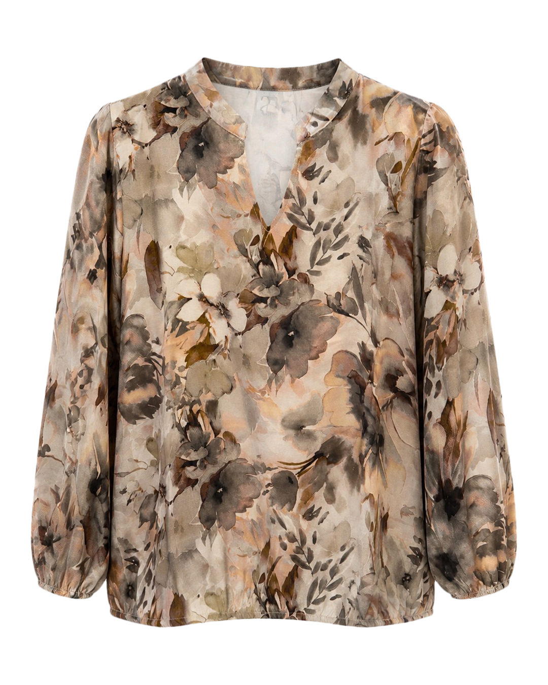 Blus Joan v-ringad blommig beige/brun - 5