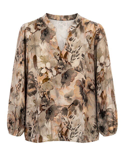 Blus Joan v-ringad blommig beige/brun - 5