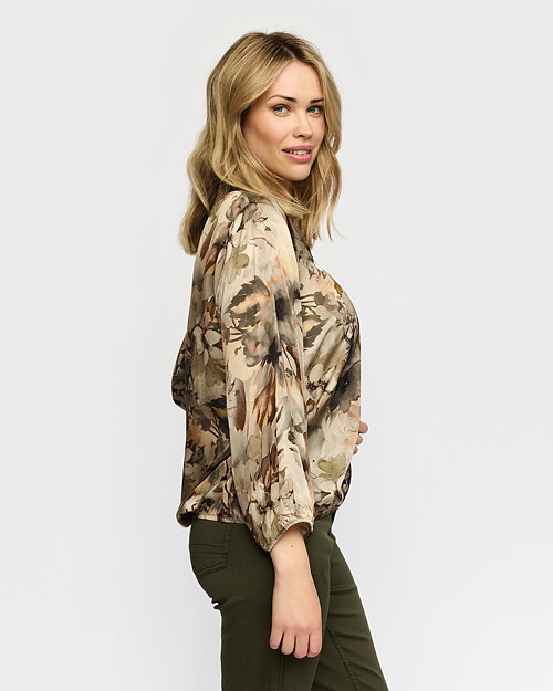 Blus Joan v-ringad blommig beige/brun - 4