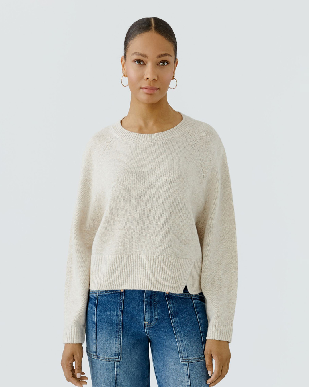 Jumper bred mudd slits neditt ljusbeige