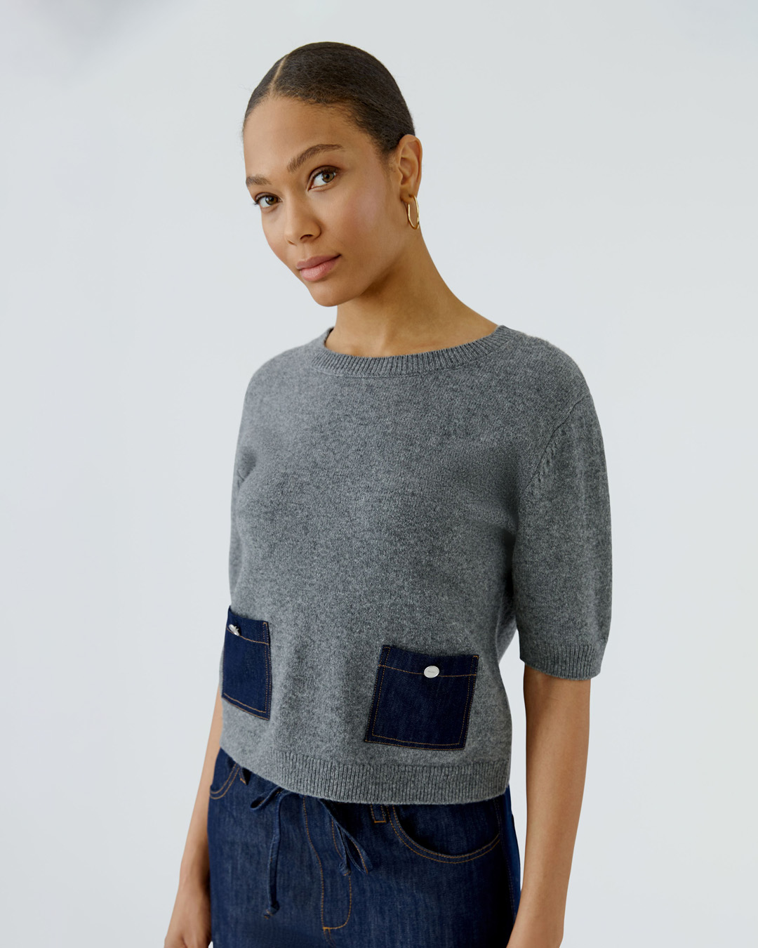 Jumper kort ärm grå med jeansfickor - 4